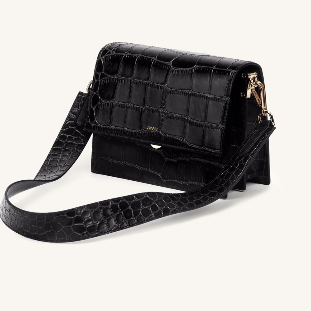 JW PEI “mini flap crossbody” black croc